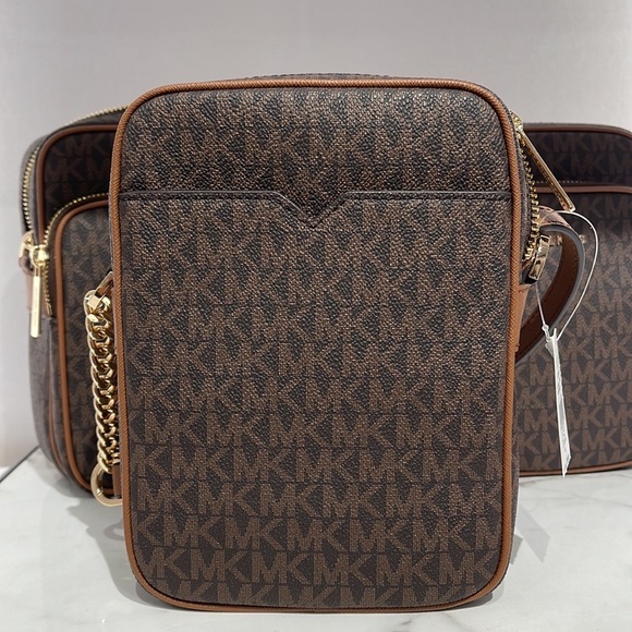 Michael Kors Women's Jet Set Travel Medium Logo Adult Crossbody Bag Brown - Picture 15 of 16